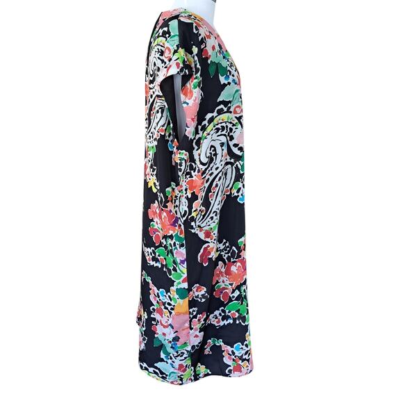 LAUREN Ralph Lauren Dark Floral Print Swingy Shift Dress Size 14 Cap Sleeve - Picture 6 of 11